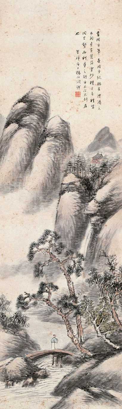 杨伯润 秋山萧寺图 立轴